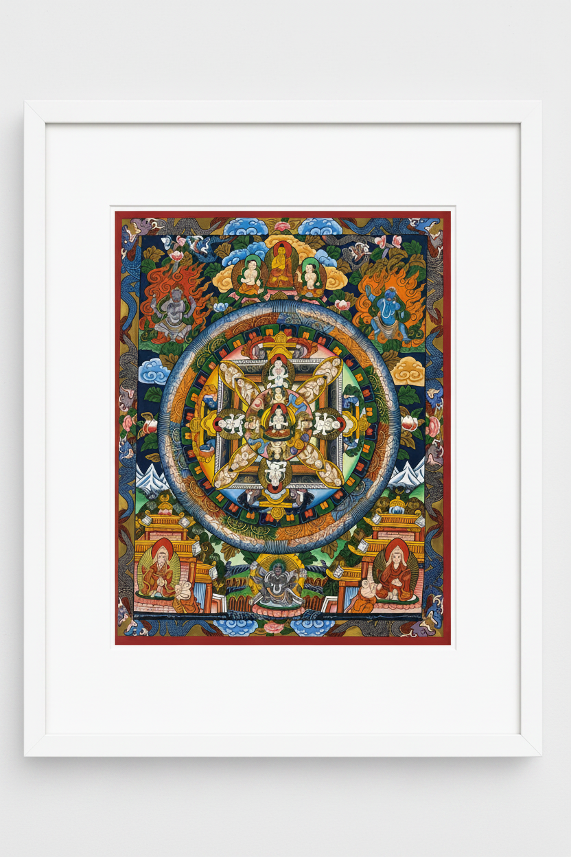 24K Gold Mandala Thangka - White Frame