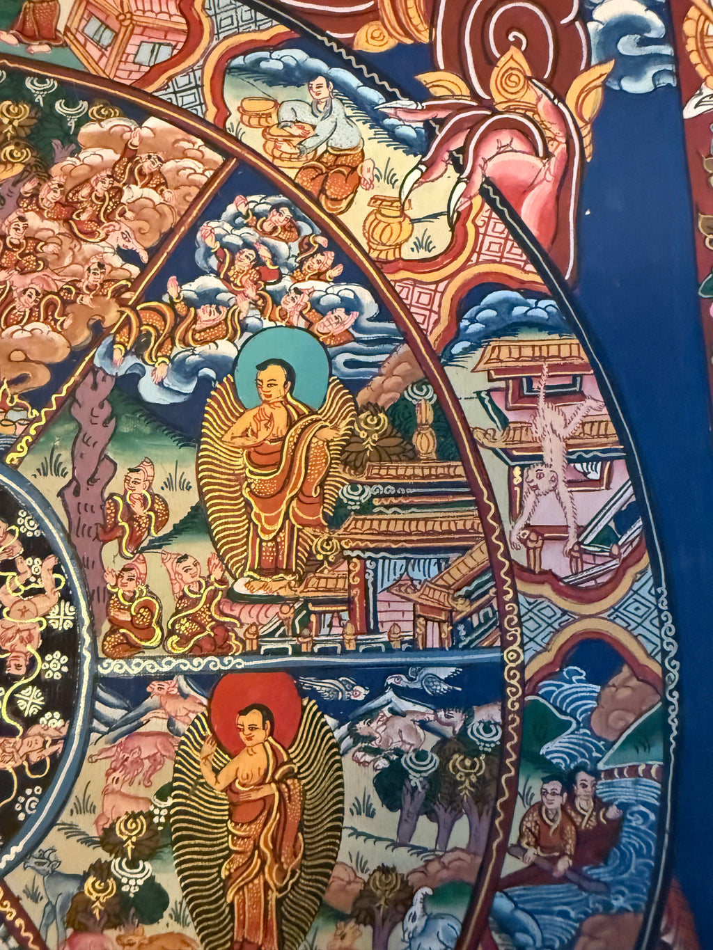 Unframed Bhavachakra Wheel of Life Thangka | Skull Crown Yama | 45 × 35 cm