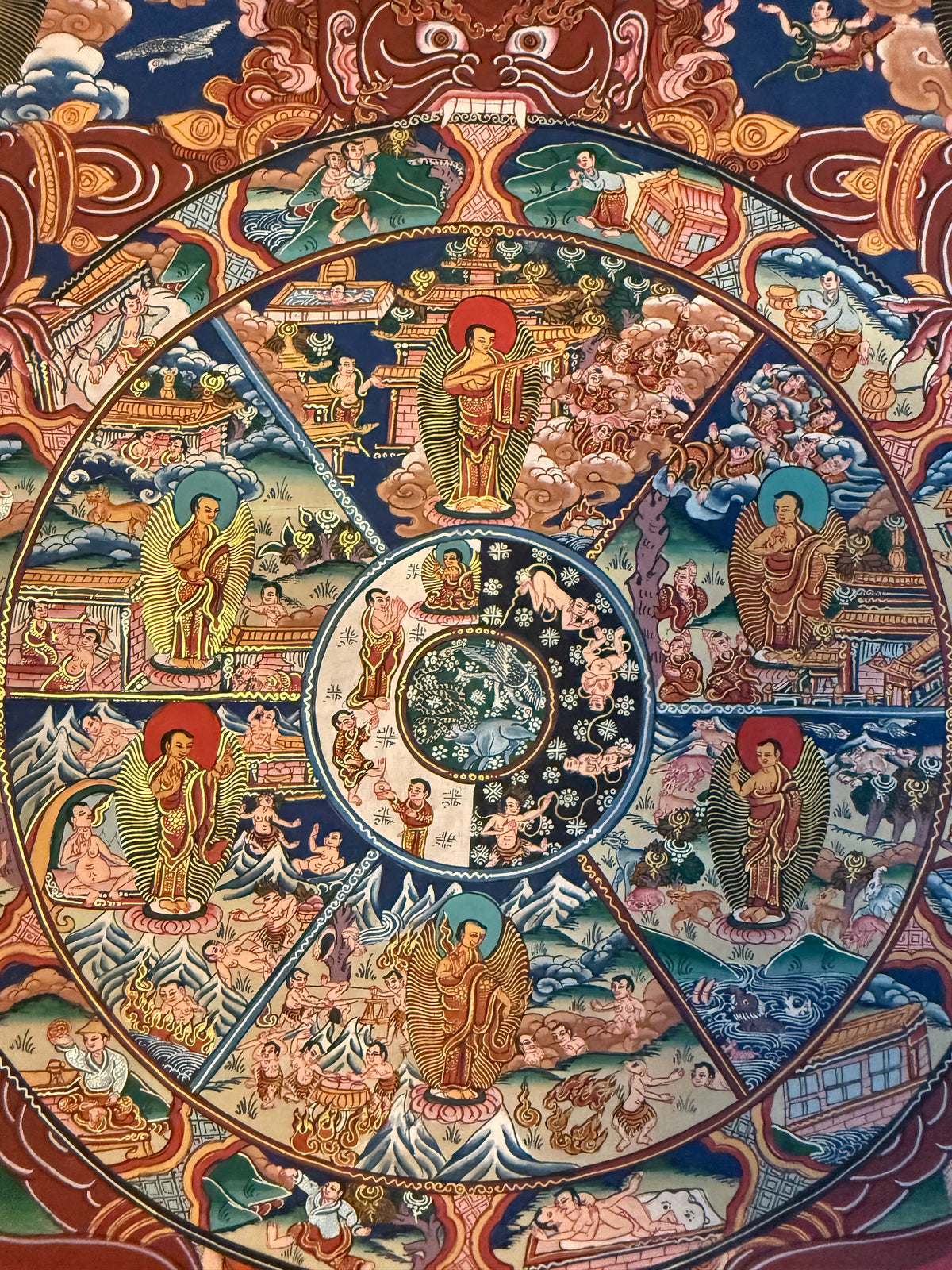 Unframed Bhavachakra Wheel of Life Thangka | Skull Crown Yama | 45 × 35 cm