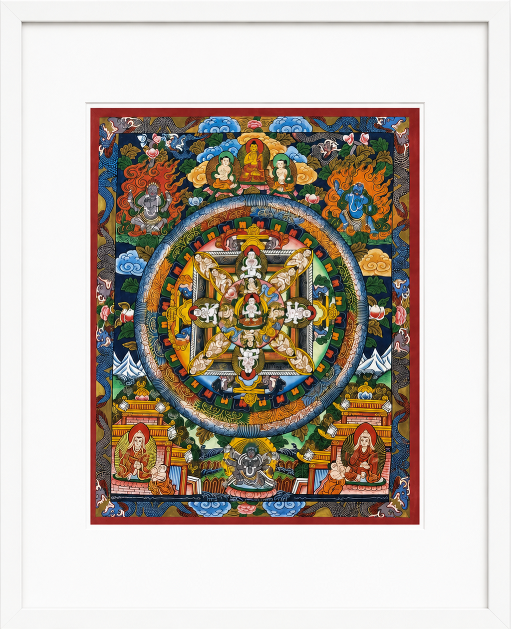 Unframed Tibetan Buddhist Mandala Thangka Painting with 24K Gold Accent| 10" x 8" | Authentic Himalayan Art