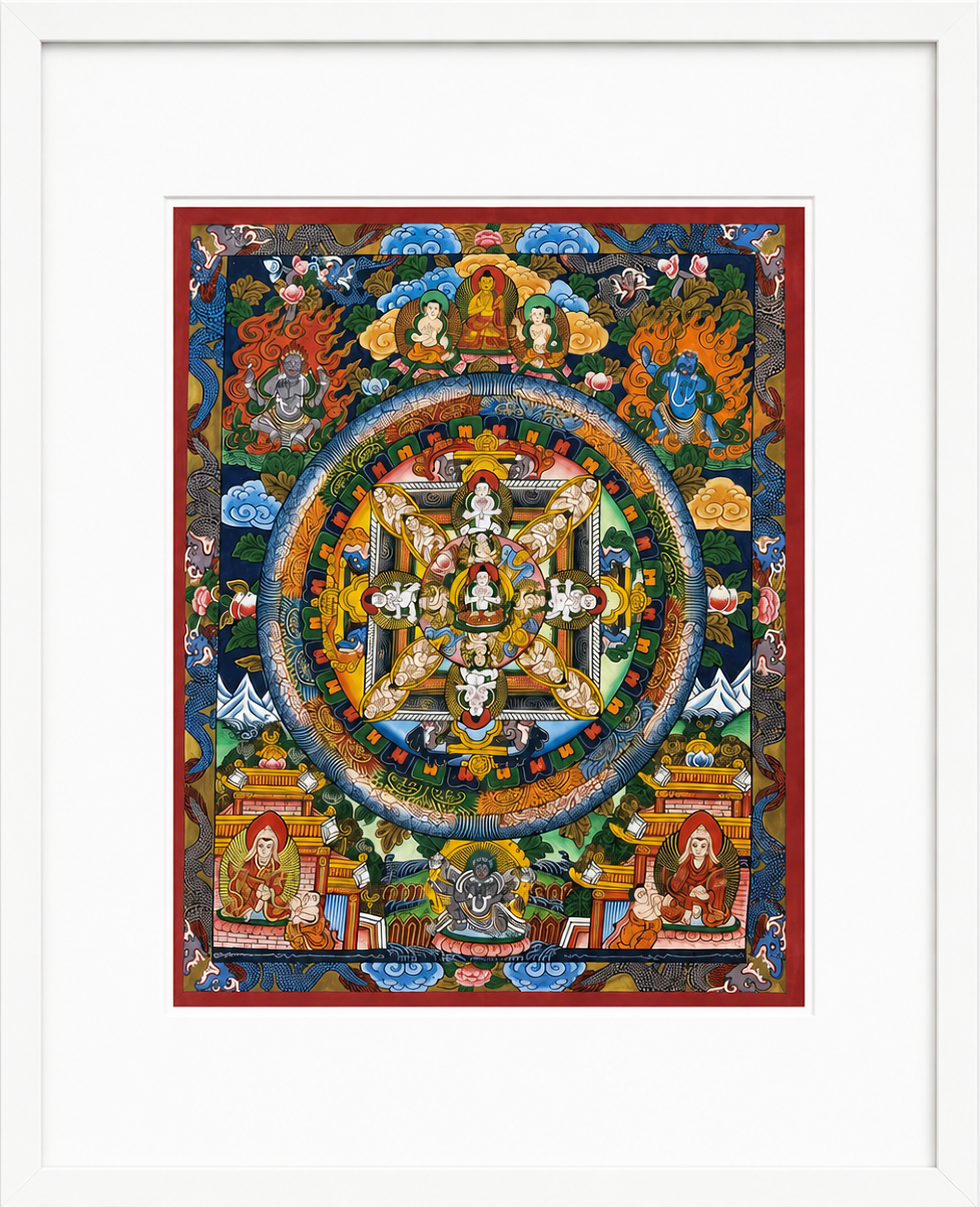 Unframed Tibetan Buddhist Mandala Thangka Painting with 24K Gold Accent| 10" x 8" | Authentic Himalayan Art