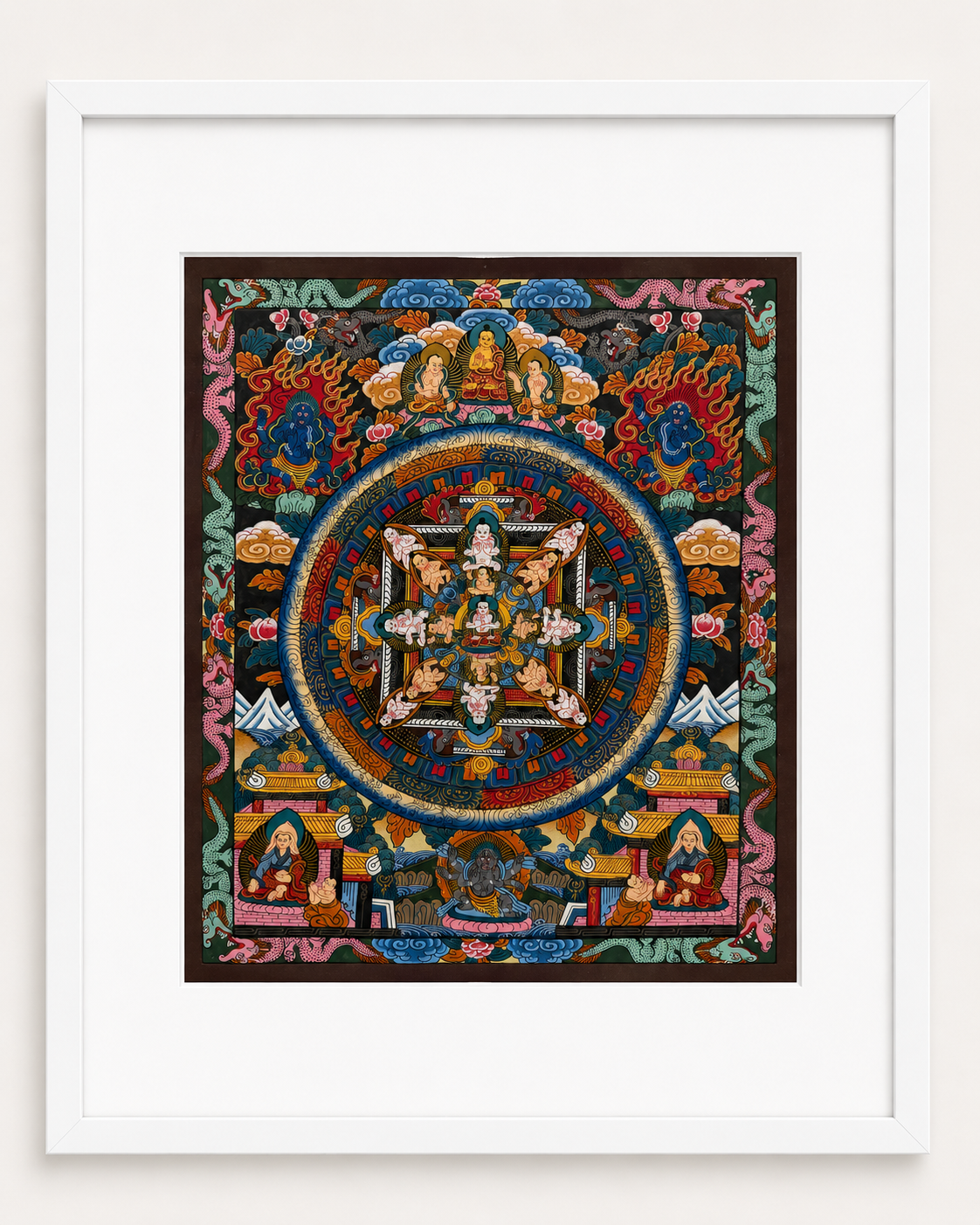 Unframed Tibetan Buddhist Mandala Thangka Painting with 24K Gold Accent | 9.5" x 8" | Himalayan Spiritual Art