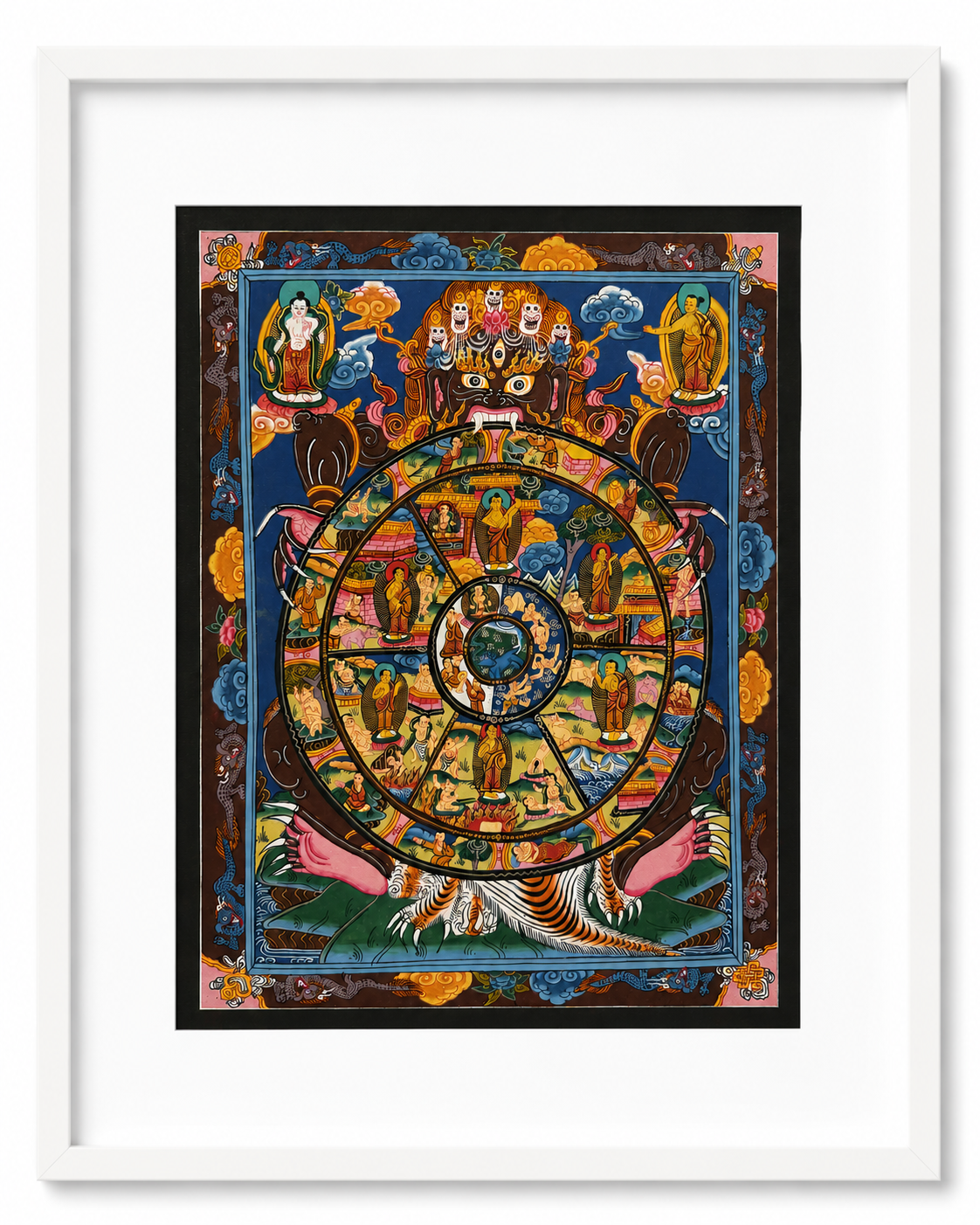 Unframed Vintage Tibetan Wheel of Life Thangka | Bhavachakra | 24K Gold | 10.5" × 8.2"
