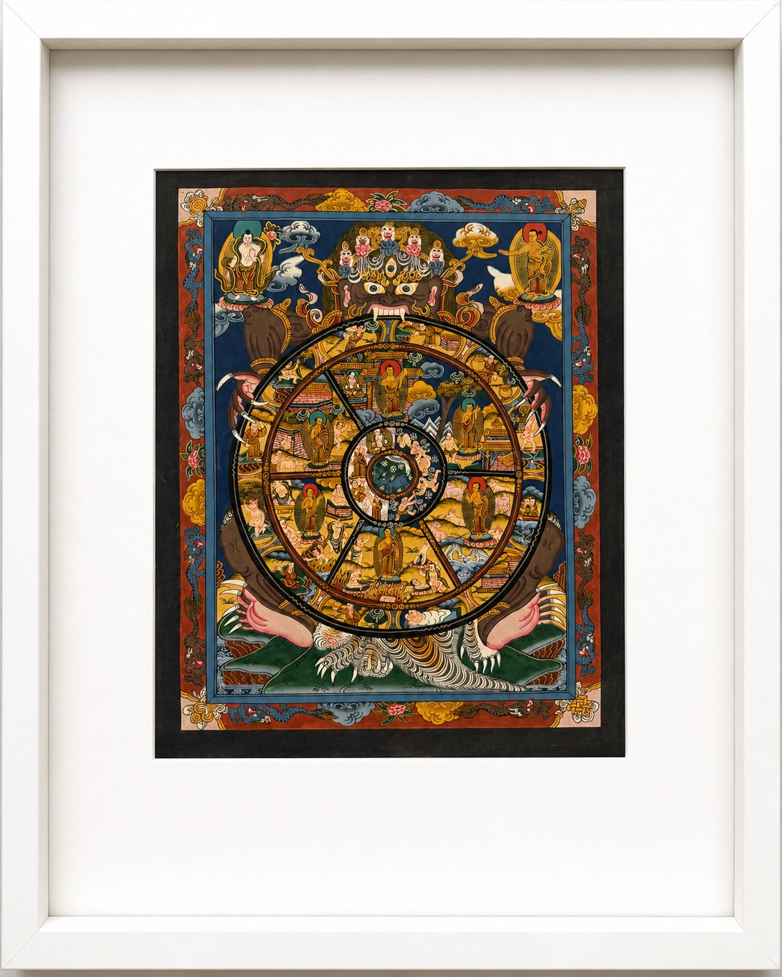 Unframed Vintage Tibetan Wheel of Life Thangka | Bhavachakra | 24K Gold | 10.5" × 8.2"