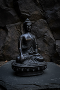 8" Shakyamuni Buddha Statue | Dark Resin Antique Bronze Finish | Bhumisparsha Mudra | Lotus Throne Base | Nepalese Buddhist Altar Sculpture