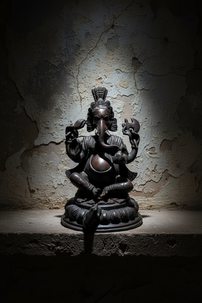 7.5" Ganesha Statue | Antique Bronze Resin Hindu Elephant God Seated on Lotus Base | Remover of Obstacles | Authentic Himalayan Sacred Art