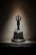 8" Tibetan Buddhist Bell & Dorje Set – Black Brass with Gold Detail Ritual Instrument