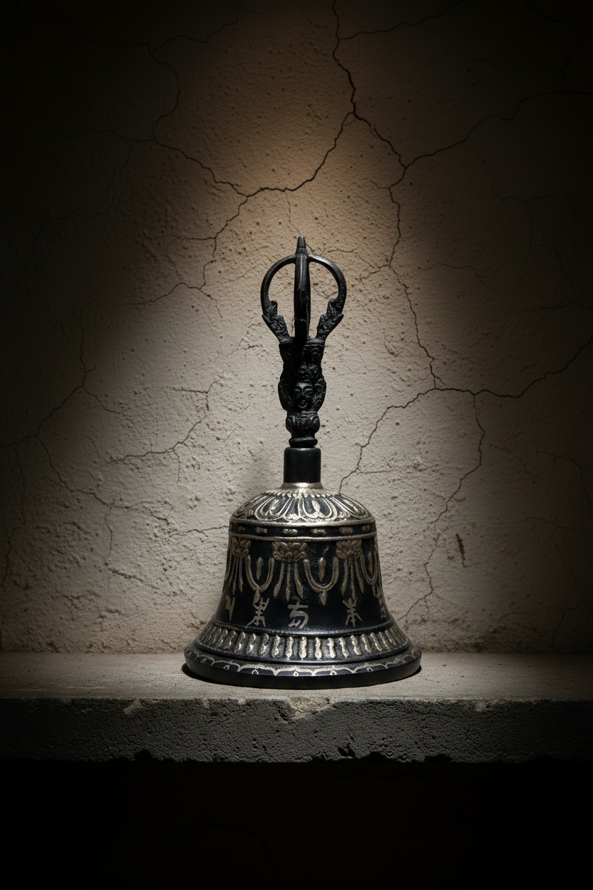 8" Tibetan Buddhist Bell & Dorje Set – Black Brass with Gold Detail Ritual Instrument