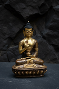 5.5" Medicine Buddha Statue | Handcrafted Brass | Gilt Gold & Copper Two-Tone | Varada Mudra with Medicine Bowl | Nepalese Healing Deity Altar Piece