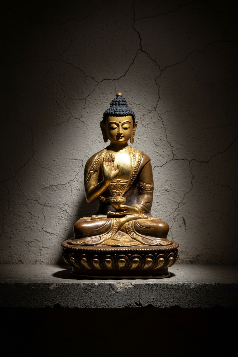 5.5" Medicine Buddha Statue | Handcrafted Brass | Gilt Gold & Copper Two-Tone | Varada Mudra with Medicine Bowl | Nepalese Healing Deity Altar Piece