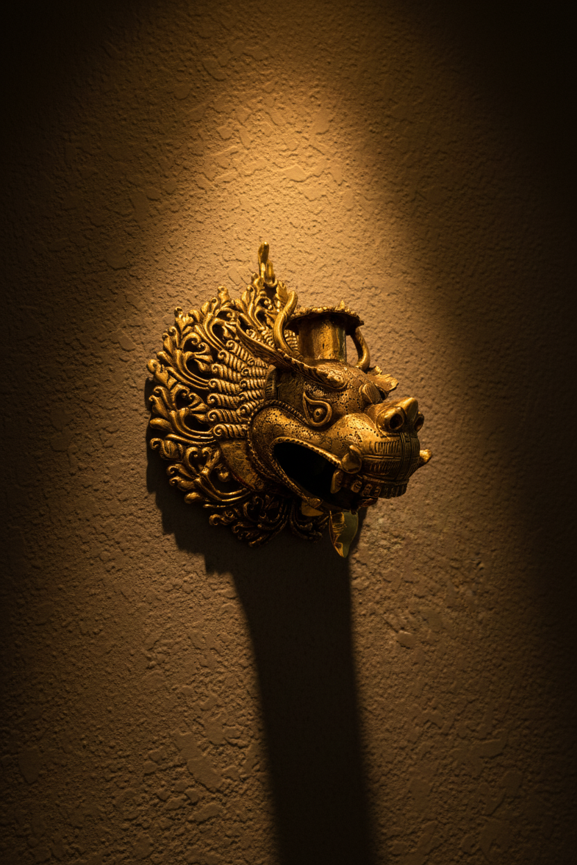 6" Brass Dragon Head Candleholder | Set of 2 | Antique Gold Wall-Mount | Openwork Scroll Mane | Himalayan Sacred Dragon | Altar & Home Decor