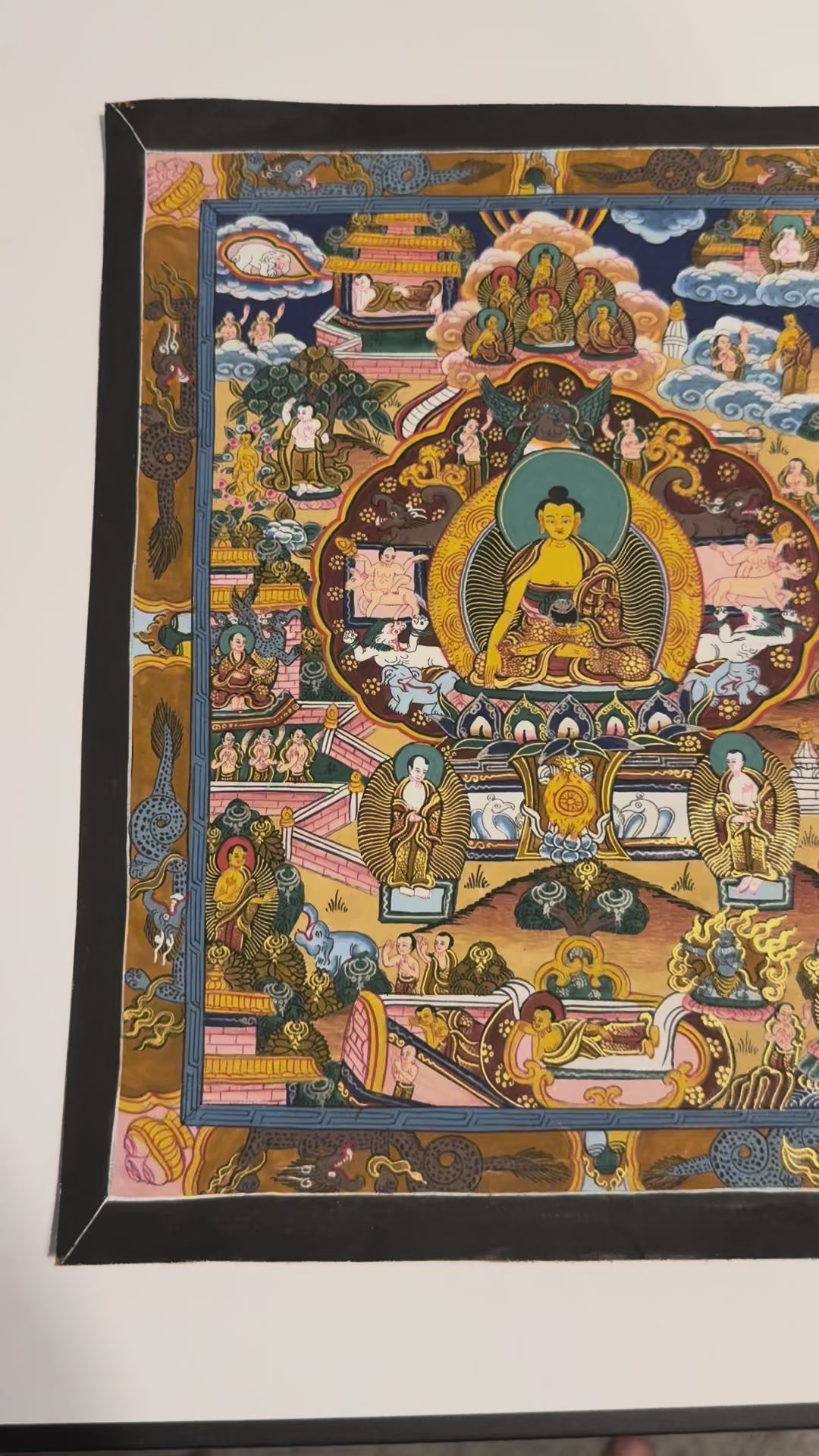 Unframed Vintage Tibetan Life of the Buddha Thangka | Shakyamuni | Hand-Painted | 27 × 22 cm