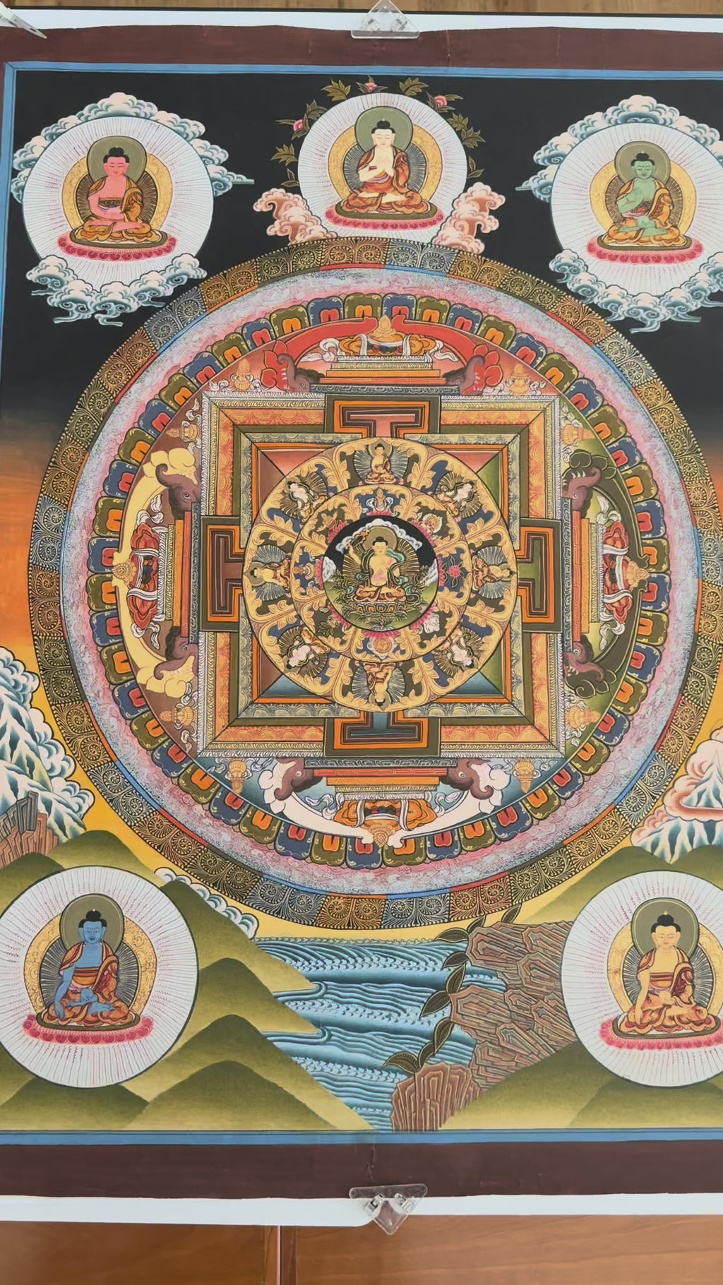 Unframed Buddha Mandala Thangka Painting | Five Dhyani Buddhas | 77 × 56 cm