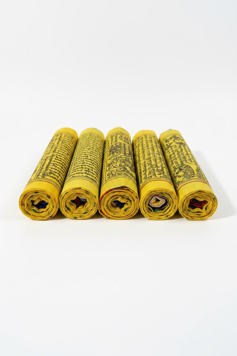 Tibetan Prayer Flags | 6.5" Wide | 10 Flags Per Roll | Set of 5 Rolls | 50 Flags in Total | 27 Feet | Authentic Himalayan Buddhist Lungta | Nepal