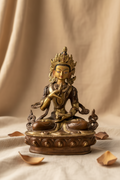 8" Vajrasattva Statue | Gilt Bronze & Copper Nepalese Buddhist Sculpture | Vajra & Bell | Ornate Crown | Purification Deity Altar Piece