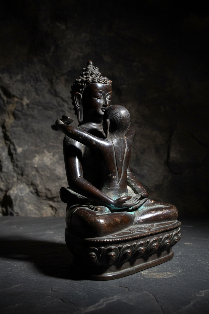 9" Nepalese Bronze Samantabhadra Yab-Yum Statue | Primordial Buddha in Sacred Union | Aged Verdigris Patina | Authentic Vajrayana Buddhist Art