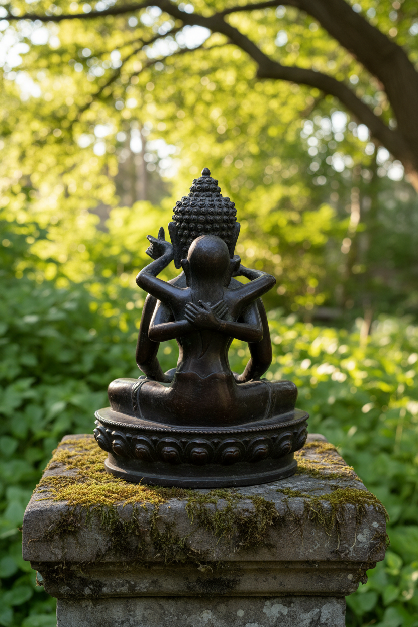 9" Nepalese Bronze Samantabhadra Yab-Yum Statue | Primordial Buddha in Sacred Union | Aged Verdigris Patina | Authentic Vajrayana Buddhist Art